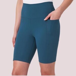 NWOT Mondetta Ribbed Bike Shorts Moroccan Blue Midweight Activewear - Lg